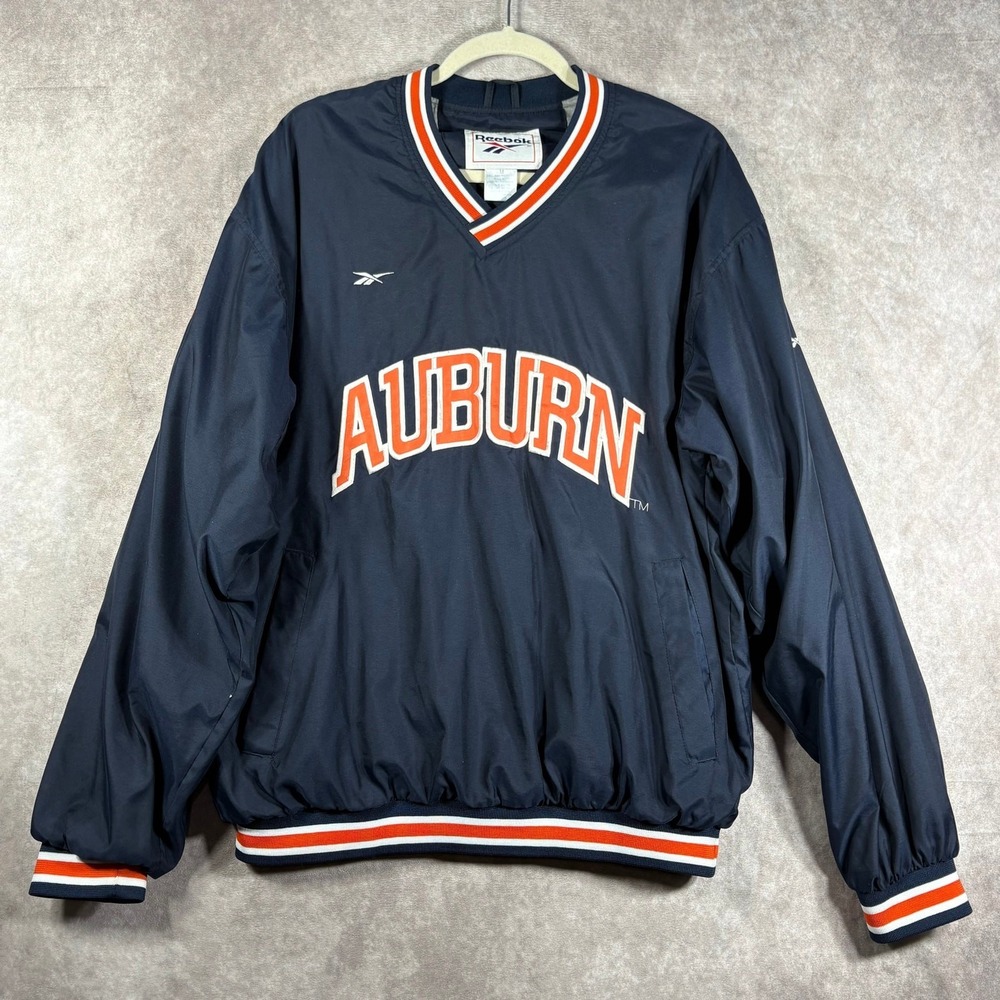 Vintage Reebok Auburn Tigers NCAA Windbreaker Pullover Jacket Mens Medium Blue